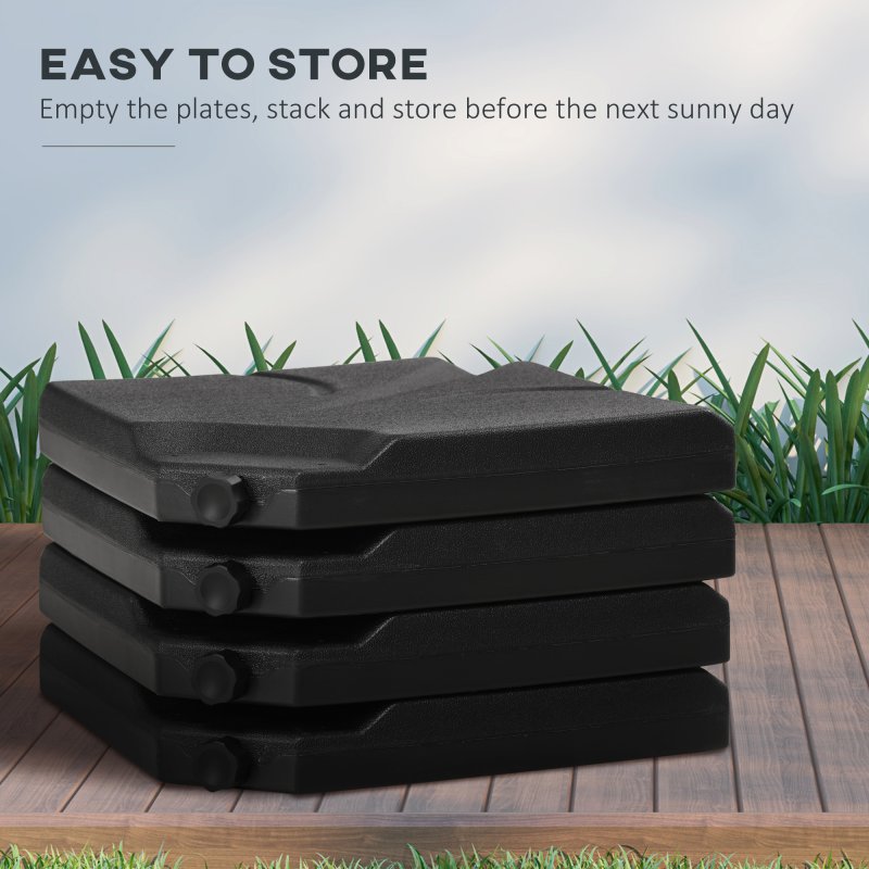 Outsunny Set of 4 Parasol Base Stand Weights for Banana Hanging Cantilever Umbrella, 56kg Water or 72kg Sand Filled, Up to 84kg with Water/Sand Combo Filling, Black