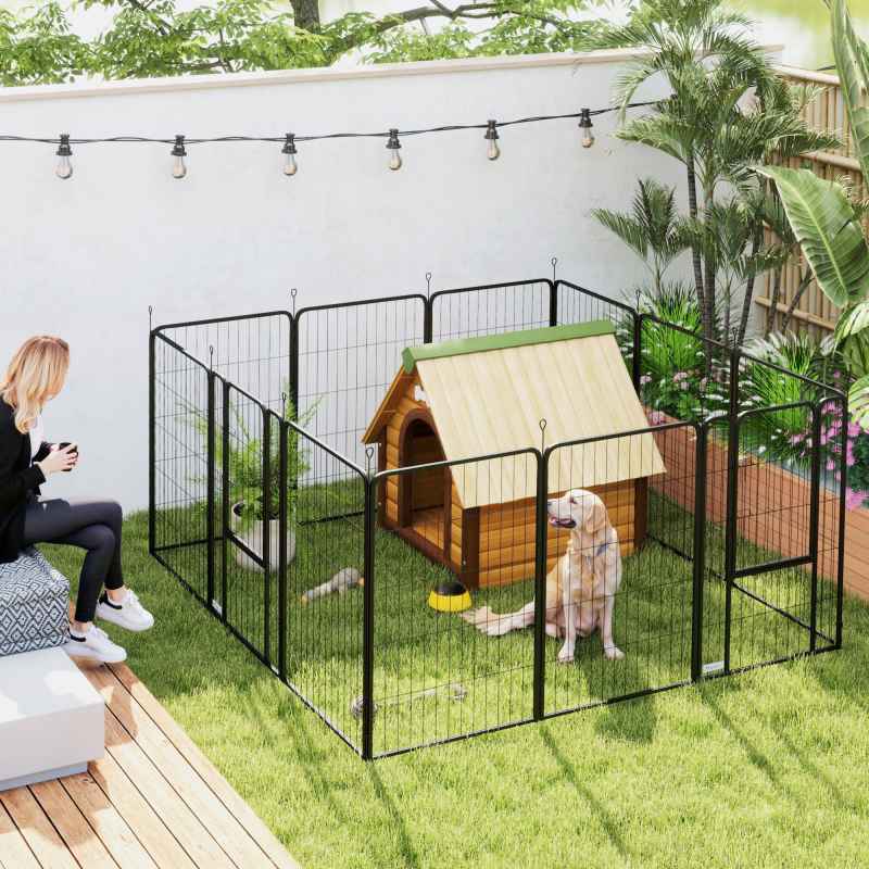 PawHut Dog Pen, 12 Panel Puppy Pen, Steel Dog Playpen, for Medium Breeds, 100cm Tall, Black