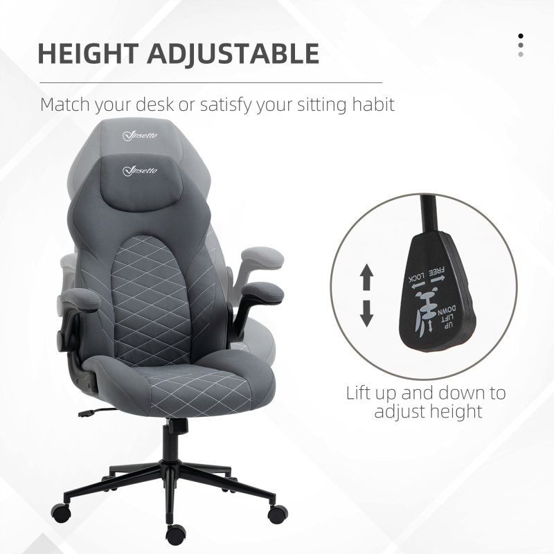 Vinsetto Gaming Chair, Office Desk Chair, Comfy Computer Chair with Adjustable Arms and Rolling Wheels for Home Work Study, Charcooal Grey