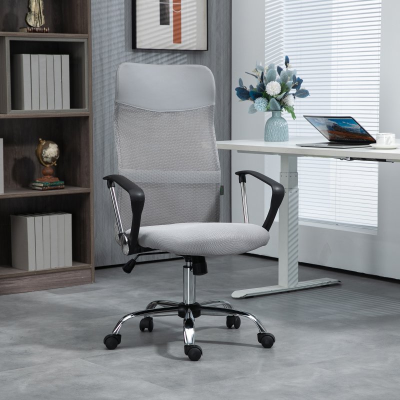 HOMCOM Mesh Office Chair, High Back Computer Desk Chair, Swivel Chair with Height Adjustable, for Home, Light Grey