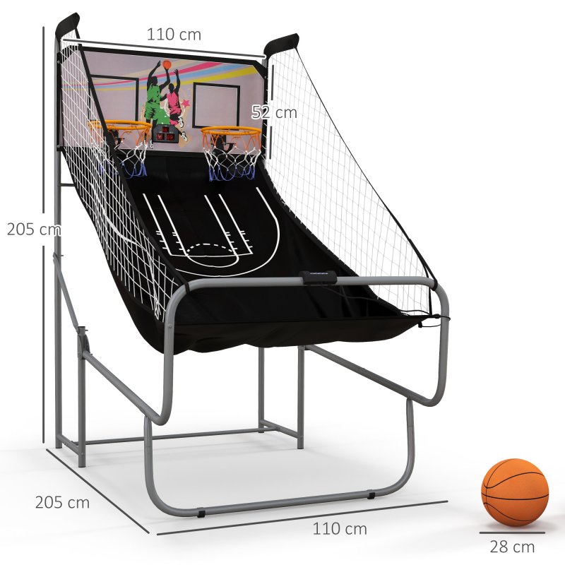 SPORTNOW Double-Shot Basketball Arcade Game, Foldable Indoor Basketball Game with 8 Modes, Electronic Scoreboard, Sound Effects, 4 Basketballs