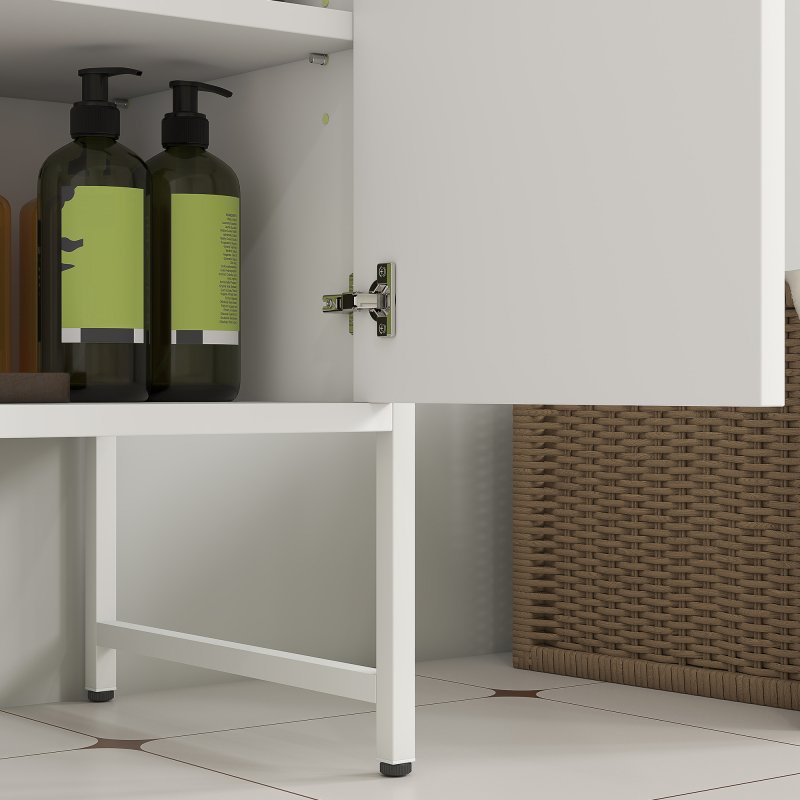 HOMCOM Under Sink Bathroom Cabinet, Freestanding Under Sink Cabinet with Soft-Close Doors and Adjustable Shelf for Basin without or with Pedestal