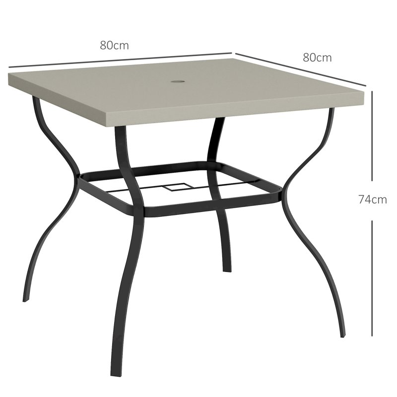 Outsunny 80cm Square Garden Dining Table with Umbrella Hole, Outdoor Dining Table with Marble Effect Top for 4 People, Black/Grey