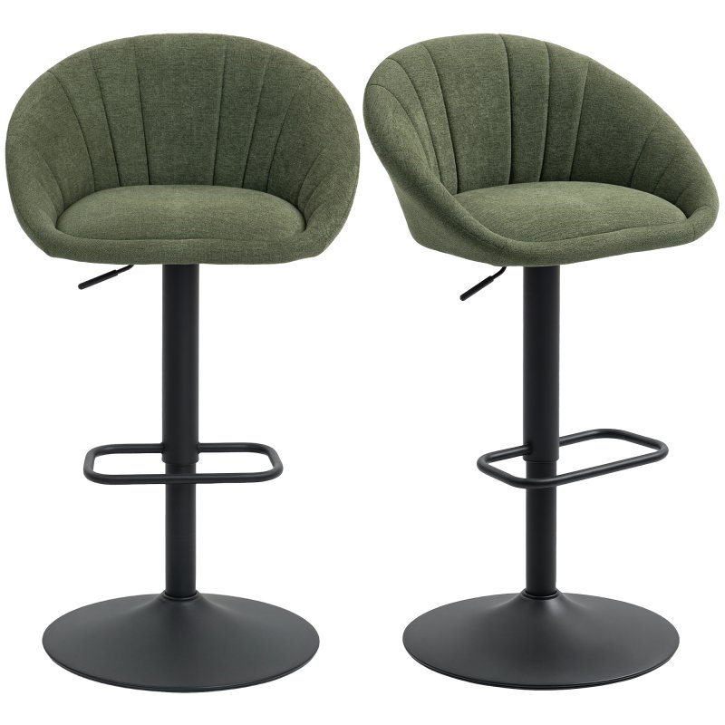 HOMCOM Bar Stools Set of 2, Swivel Barstools, Height Adjustable Breakfast Bar Chairs with Backrest and Footrest for Kitchen Island Counter, Dining Room, Dark Green