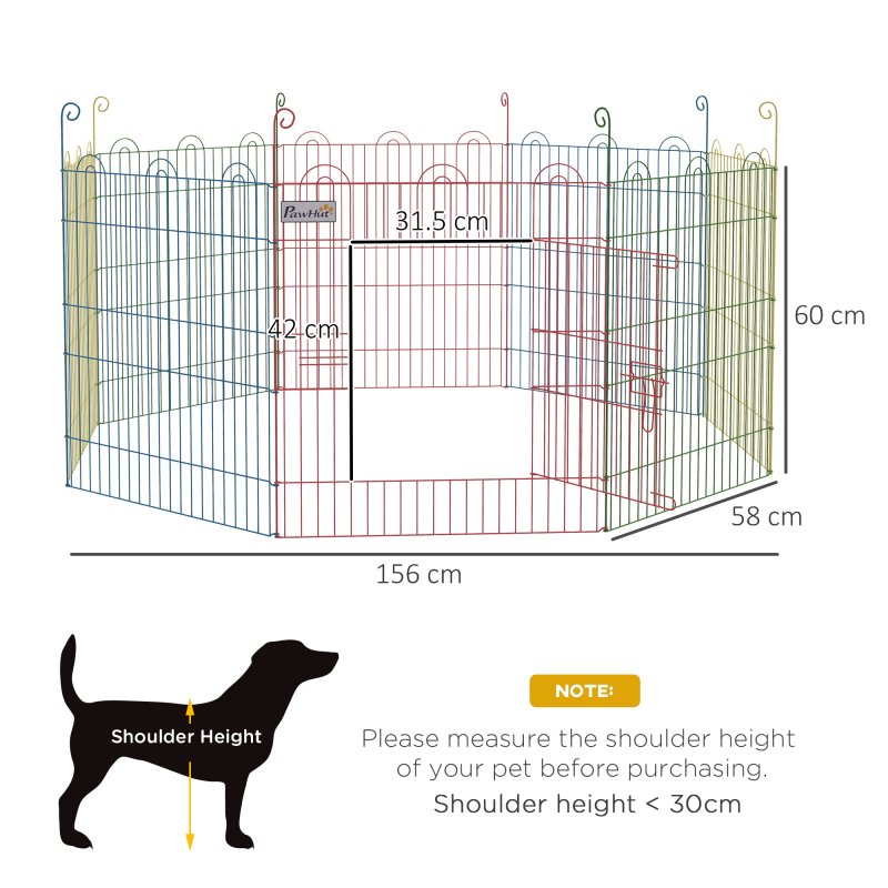 PawHut Dog Playpen Puppy Pen Metal Rabbit Run Pet Crate Fence w/ Door Indoor & Outdoor, 60H x 156cm