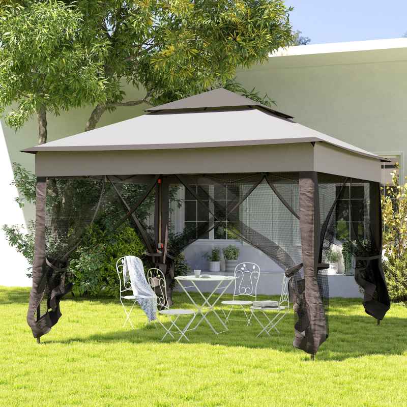 Outsunny 3 x 3(m) Pop Up Gazebo, Marquee Party Tent with Double Tier Roof, Netting and Carry Bag, Event Shelter for Outdoor Patio, Light Grey
