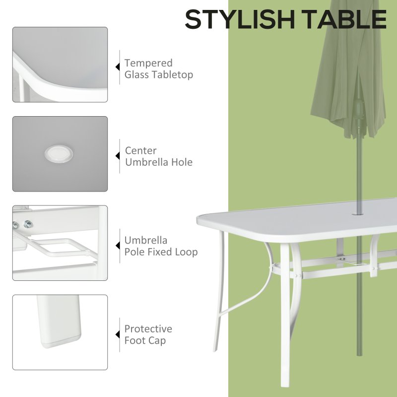 Outsunny 7 Piece Garden Dining Set with Dining Table and Chairs, 6 Seater Outdoor Furniture with Parasol Hole for Deck and Balcony, Grey