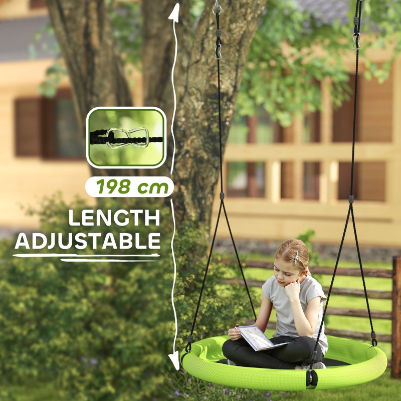 AIYAPLAY Nest Swing Seat for Kids, 100 cm Diameter Tree Swing Set w/ Height Adjustable Hanging Ropes, for Outdoor, Playground, Garden, Green