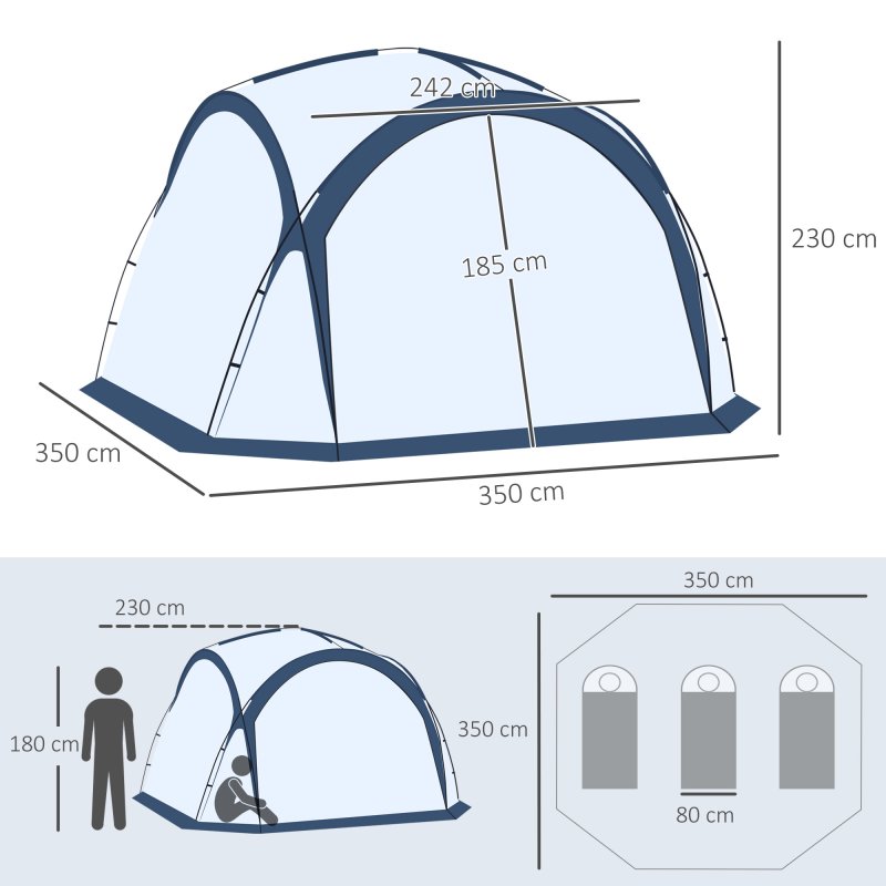 Outsunny Dome Tent for 6-8 Person, Camping Tent with 4 Zipped Mesh Doors, Removable Polyester Cloth, Lamp Hook, Portable Carry Bag, Screen House, White and Blue