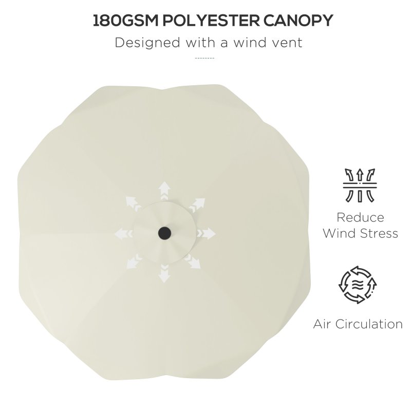 Outsunny 3(m) Garden Parasol Umbrella with 32 Solar LED Lights and Tilt, Outdoor Market Table Umbrella Sun Shade Canopy with Crank, 8 Ribs, Cream White