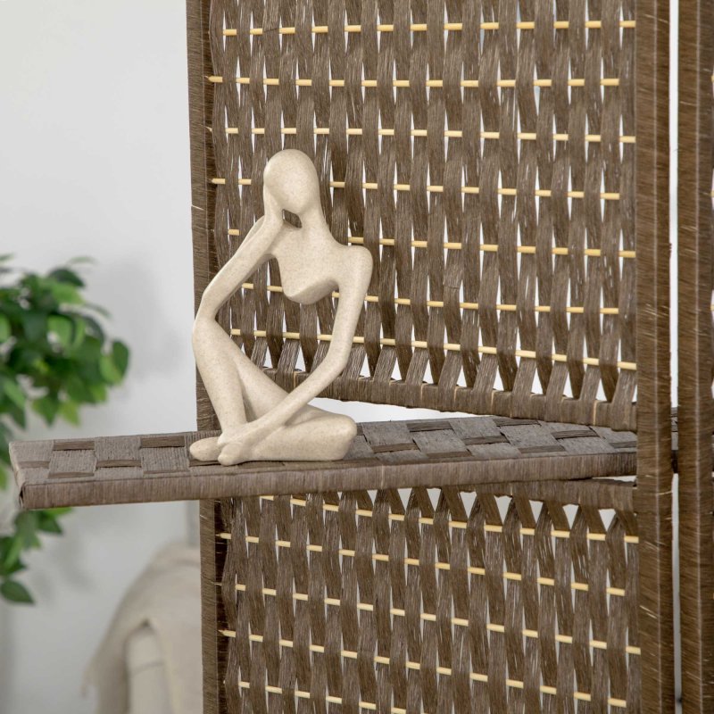 HOMCOM 4-Panel Room Dividers with Shelves, Wave Fibre Freestanding Folding Privacy Screen Panels, Partition Wall Divider for Indoor Bedroom Office, 180?cm, Brown