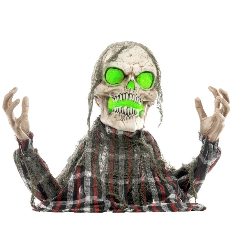 HOMCOM 70cm Groundbreaker Skeleton Outdoor Halloween Decoration, Halloween Animatronic with Sound Activated, Light Up Eyes, Sound Effects, Animated Prop for Haunted House