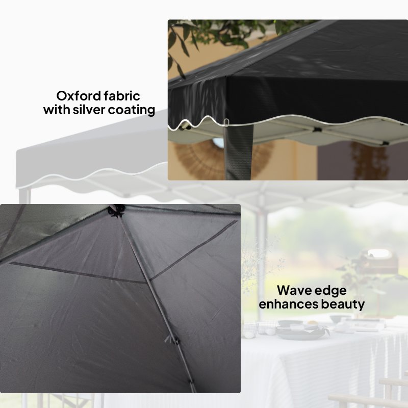 Outsunny 3x3(m) Pop Up Gazebo, Foldable Party Tent with Wave Edge and Carry Bag, Height Adjustable Festival Camping Canopy for Garden Outdoor, Black