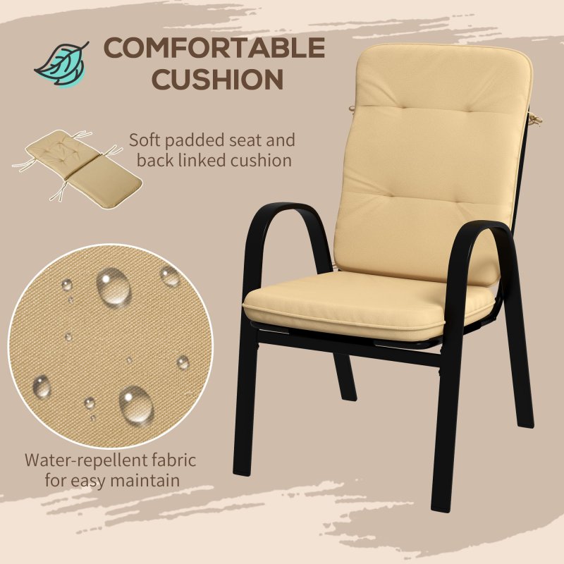 Outsunny 5 Pieces Garden Dining Set, Outdoor Square Dining Table and 4 Cushioned Armchairs, Tempered Glass Top Table w/ Umbrella Hole, Texteline Seats, Beige