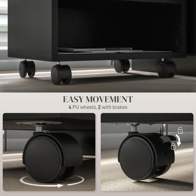 HOMCOM 2-Tier Printer Stand with Storage, Under Desk Printer Cart on Wheels with 3 Compartments, Desktop Printer Table for Home Office, Black