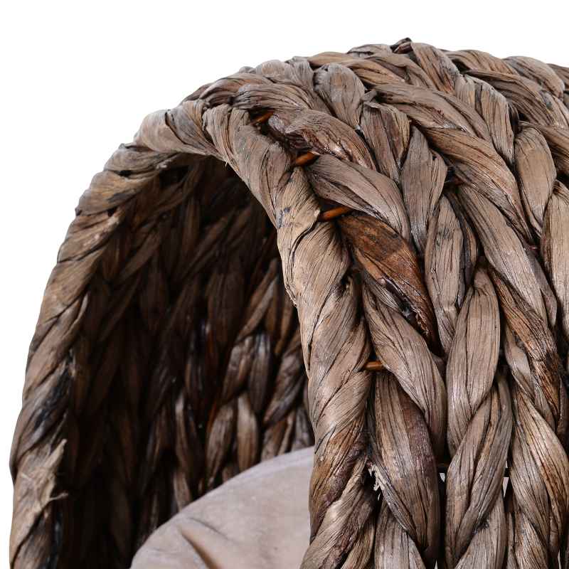 PawHut Wicker Cat House, Raised Cat Bed with Cylindrical Base, Soft Washable Cushion, Woven Water Hyacinth Cat Basket for Indoor and Outdoor, 42 x 33 x 52 cm - Dark Brown