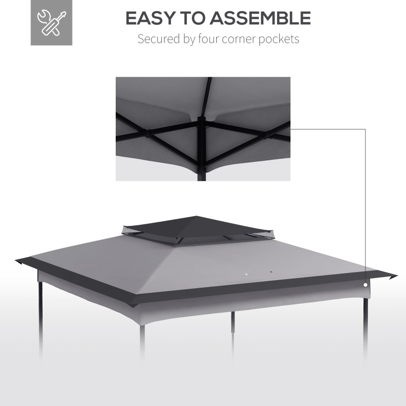 Outsunny Gazebo for 3.25m x 3.25m Frame, 2 Tier Gazebo Cover, UV Protection, Grey