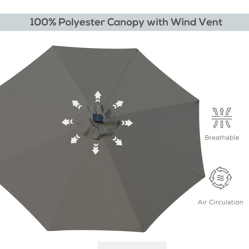 Outsunny 2.7m Patio Garden Umbrella Outdoor Parasol Outdoor Market Table Umbrella with Tilt Crank and 24 LEDs Lights (Grey)