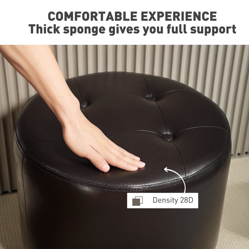 HOMCOM 360 Swivel Foot Stool Round PU Footstool with Thick Sponge Padding and Solid Steel Base