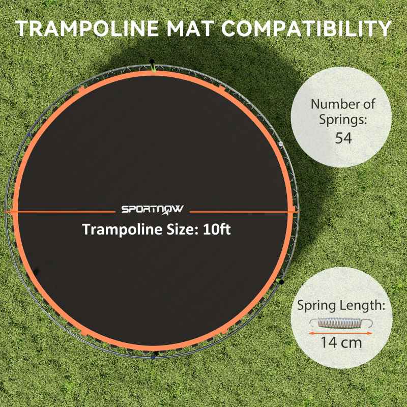 SPORTNOW Trampoline Replacement Mat with Eight Rows of Stitching, Spring Pull Tool, 54 V-Hooks, for 10ft Trampoline, Using 14cm Springs, Trampoline Jumping Mat, Orange