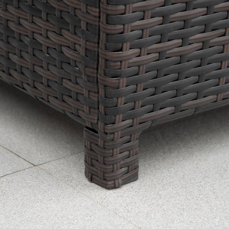 Outsunny Patio PE Rattan Side Table, Square Outdoor Coffee Table w/ Tempered Glass Top, Mixed Brown