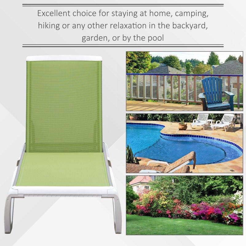 Outsunny Portable Outdoor Chaise Lounge Sun Lounger with Adjustable Back, Breathable Texteline, Green