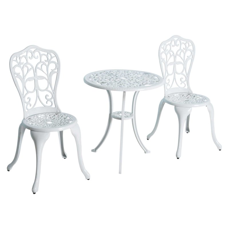 Outsunny 3 Pieces Antique Garden Bistro Set for 2, Cast Aluminium Garden Furniture Set with Umbrella Hole for Balcony, Porch, Patio, White