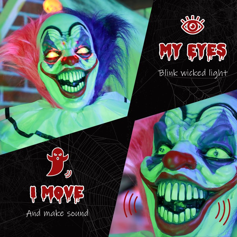 HOMCOM 173cm Laughing Clown Outdoor Halloween Decoration, Animated Halloween Prop with Light Up Eyes, Sound Effects, Sound Activated for Haunted House