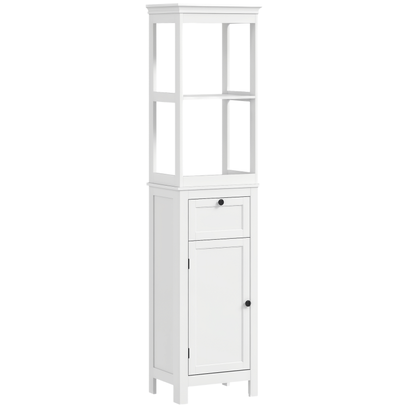 HOMCOM Tall Bathroom Cabinet, Slim Bathroom Storage Cabinet with 2 Open Shelves, Soft Close Door and Drawer, Adjustable Shelf, Narrow Cupboard Storage Unit, White