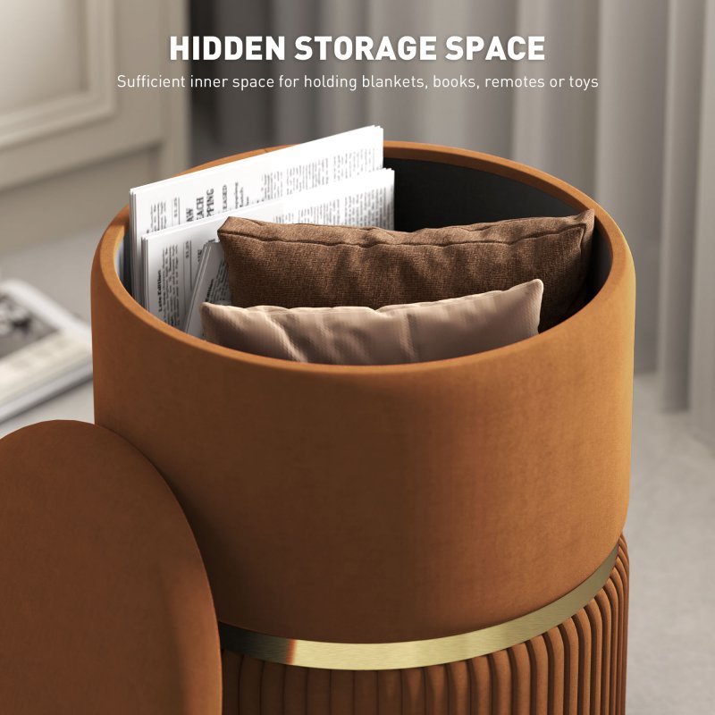 HOMCOM Round Storage Stool, Velvet-feel Fabric Upholstered Vanity Stool with Removable Top, Padded Seat and Hidden Space for Living Room, Bedroom