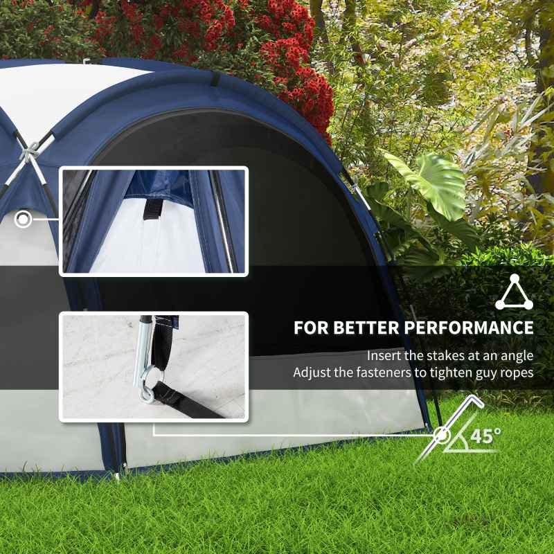 Outsunny Dome Tent for 6-8 Person, Camping Tent with 4 Zipped Mesh Doors, Removable Polyester Cloth, Lamp Hook, Portable Carry Bag, Screen House, White and Blue