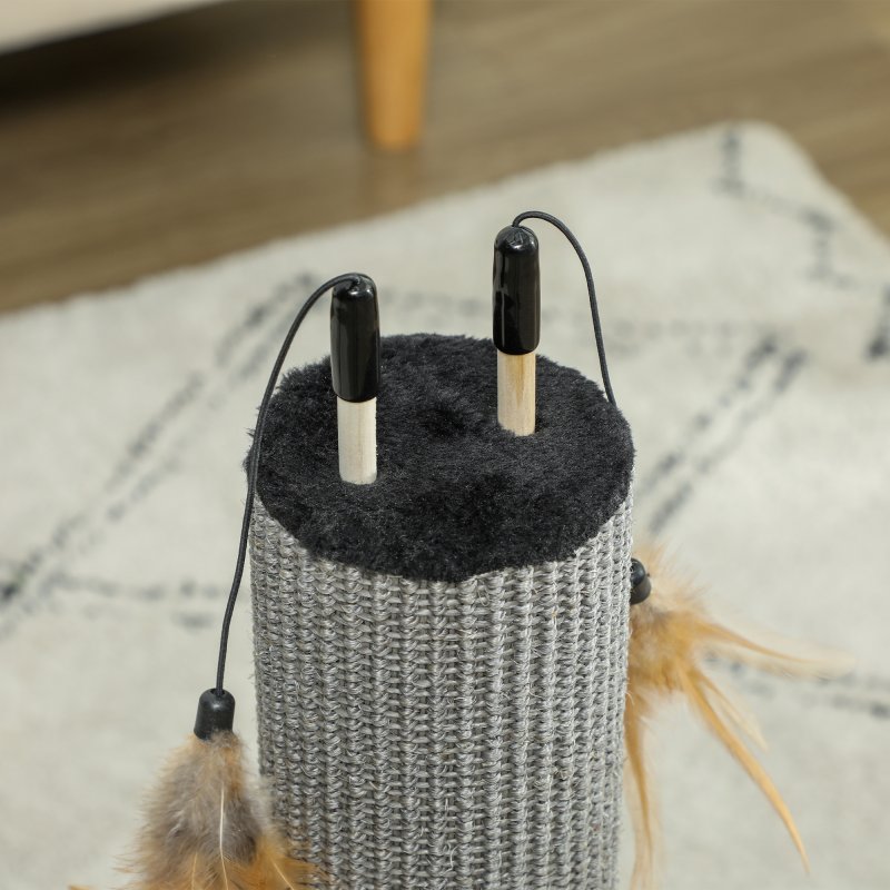 PawHut 2 in 1 Cat Scratching Post, 78cm Tall Cat Scratch Post with 3 Toy Feathers, Cat Scratcher Post for Indoor Cats and Kittens, Black