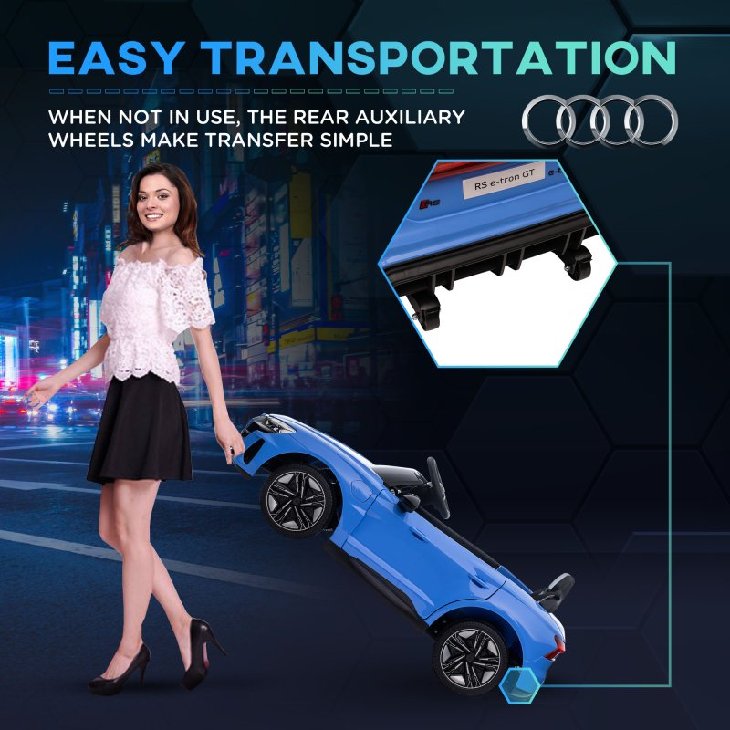 HOMCOM Audi RS e-tron GT Licensed Electric Cars for Kids Electric Ride-ons 12V Battery Powered Toy w/ Remote Control Music, for 3-5 years, Blue