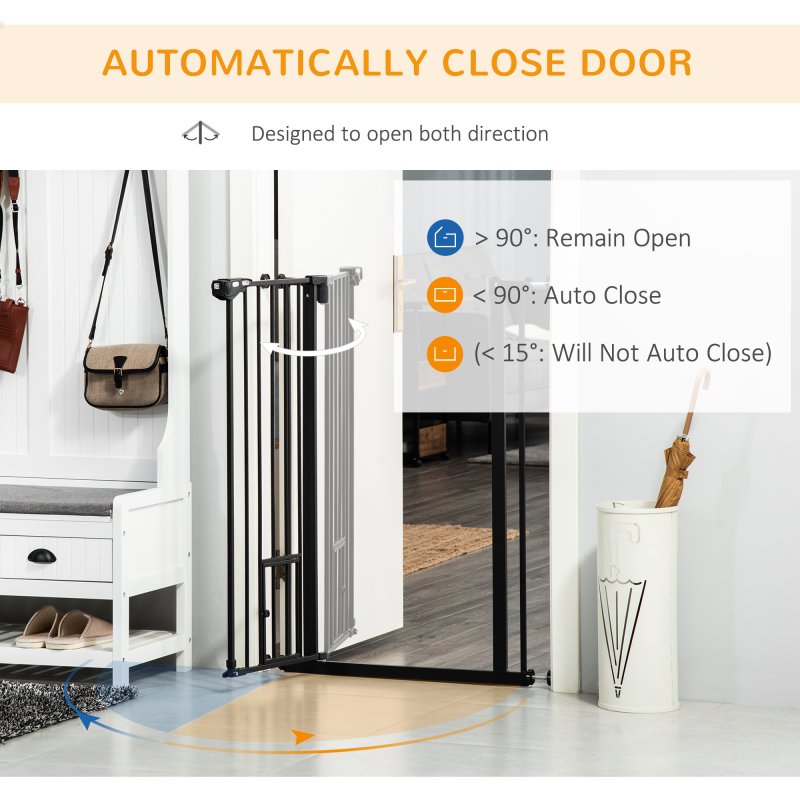 PawHut Extra Tall Dog Gate with Cat Flap, Pet Safety Gate for Doorways Stairs with Auto Close Double Locking, 104 cm Tall 74-101 cm Wide, Black
