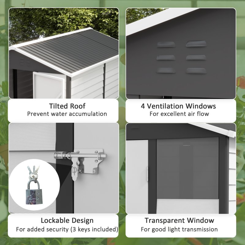Outsunny 9 x 6FT Galvanised Metal Garden Shed, Galvanised Tool Storage Shed with Window Lockable Door, Sloped Roof, Outdoor Storage Shed for Yard, Patio, Lawn, Dark Grey