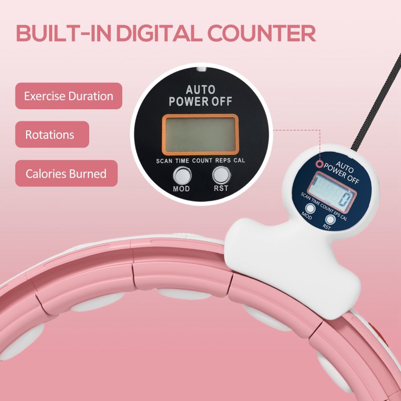 SPORTNOW Smart Weighted Hula Hoop for Adults, Hula Ring with 16 Detachable Knots, 360?? Auto-Rotating Ball and Digital Counter, Massage Hula Circle For Weight Loss, Pink