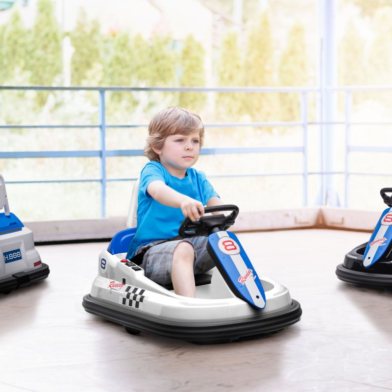 HOMCOM Kids Bumper Car 360° Rotation Spin Waltzer Car 6V Electric Ride On Car with 2 Speeds, Music, Lights for 18-48 Months - White