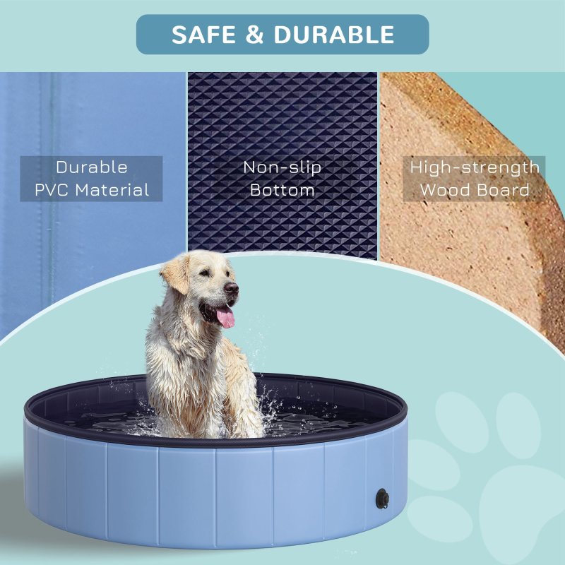 PawHut Foldable Dog Paddling Pool Pet Cat Swimming Pool Indoor/Outdoor Collapsible Summer Bathing Tub Shower Tub Puppy Washer (120 x 30H cm, Blue)