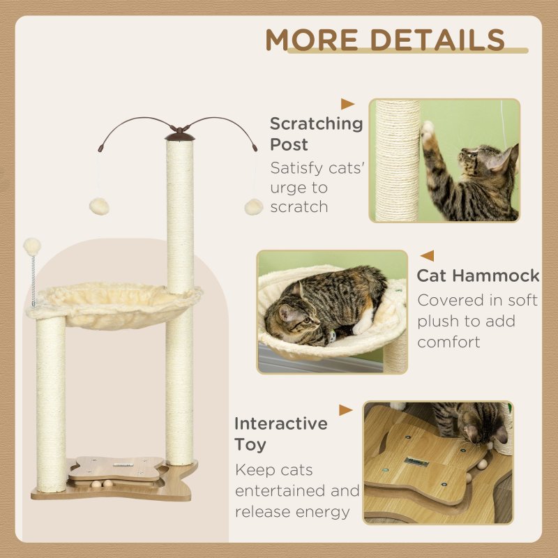 PawHut Cat Tree for Indoor Cats, Cat Scratching Post with Bed, Toy Ball, 53.5 x 53.5 x 90cm - Beige