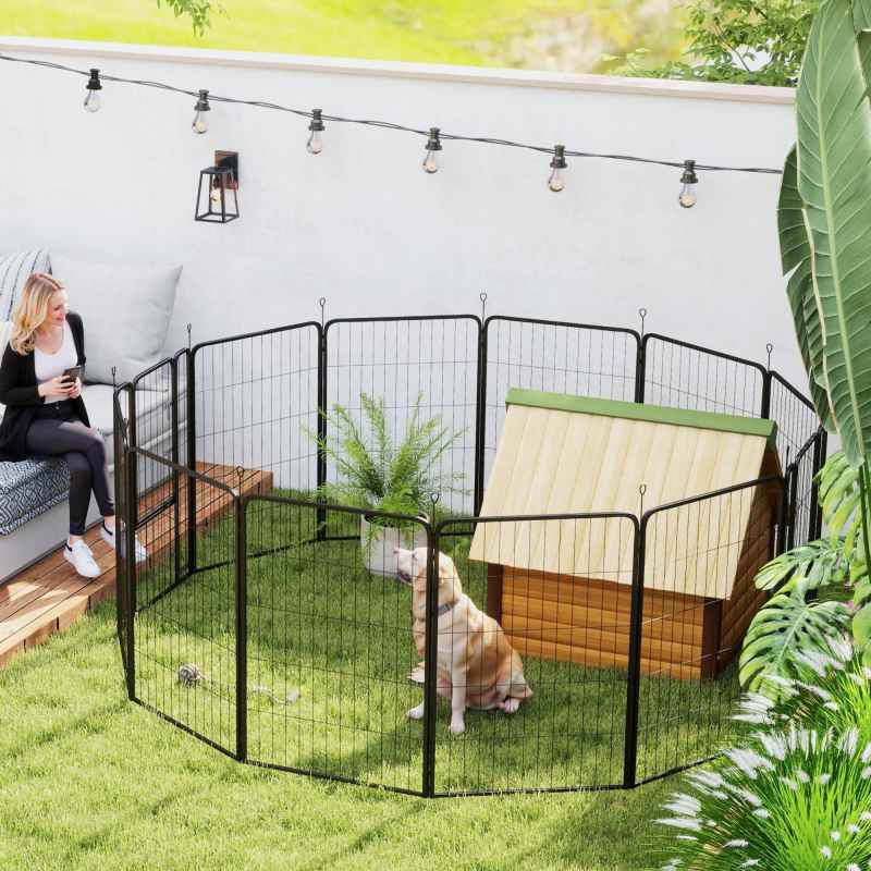PawHut Dog Pen, 12 Panel Puppy Pen, Steel Dog Playpen, for Medium Breeds, 100cm Tall, Black