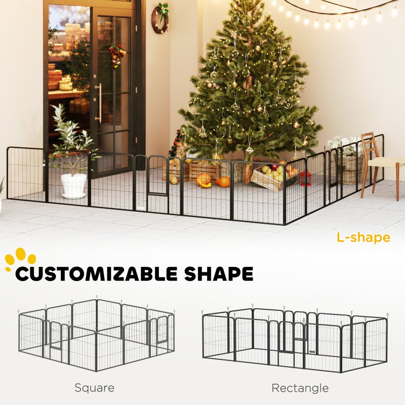 PawHut Dog Pen, 12 Panel Puppy Pen, Steel Dog Playpen, for Small Breeds, 60cm Tall, Black