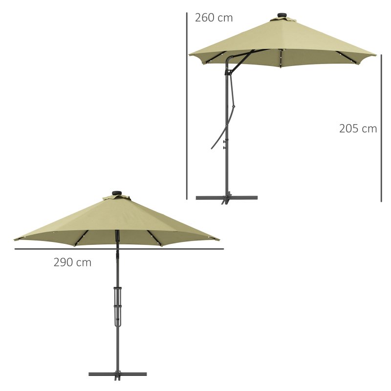 Outsunny 3(m) Cantilever Parasol with Solar LED and Easy Lever, Garden Parasol Umbrella with Cross Base and Waterproof Cover, Outdoor Sun Shades, Beige