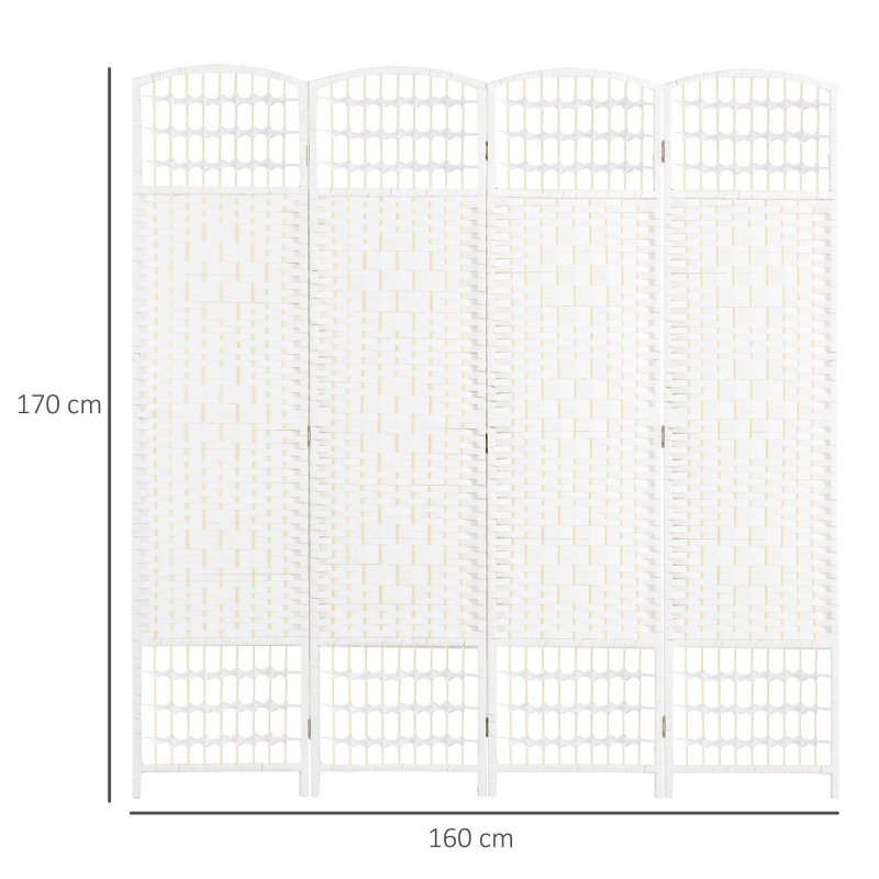 HOMCOM 4 Panel Folding Room Divider, Privacy Screen, Freestanding Paravent Partition Separator for Living Room, Bedroom and Office, 160 x 170cm, White