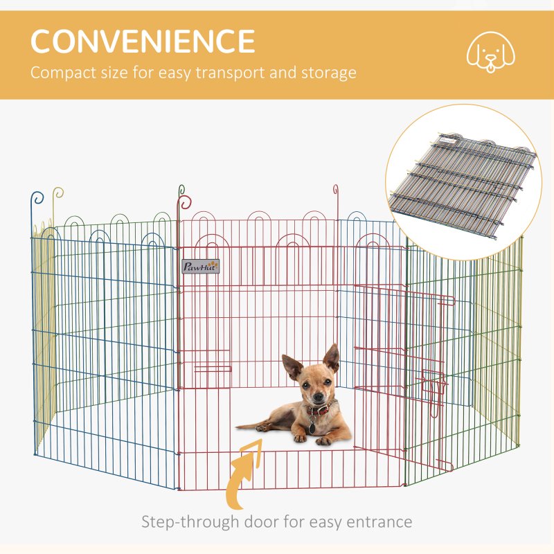 PawHut Dog Playpen Puppy Pen Metal Rabbit Run Pet Crate Fence w/ Door Indoor & Outdoor, 60H x 156cm