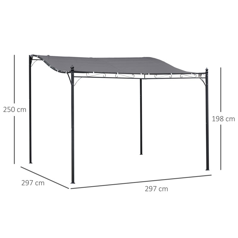 Outsunny 3 x 3(m) Pergola Gazebo Metal Frame Elegant Scrolling Weather-Resistant Canopy Sun Rain Shade Garden Outdoor Shelter, Grey