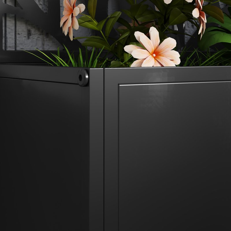 Outsunny Metal Garden Bed with Trellis, Wall Mounted or Freestanding Raised Planter with Privacy Panel, Two Big Trees Cut-out Privacy Screen with Planter Box for Climbing Plants, Flowers, Vegetables