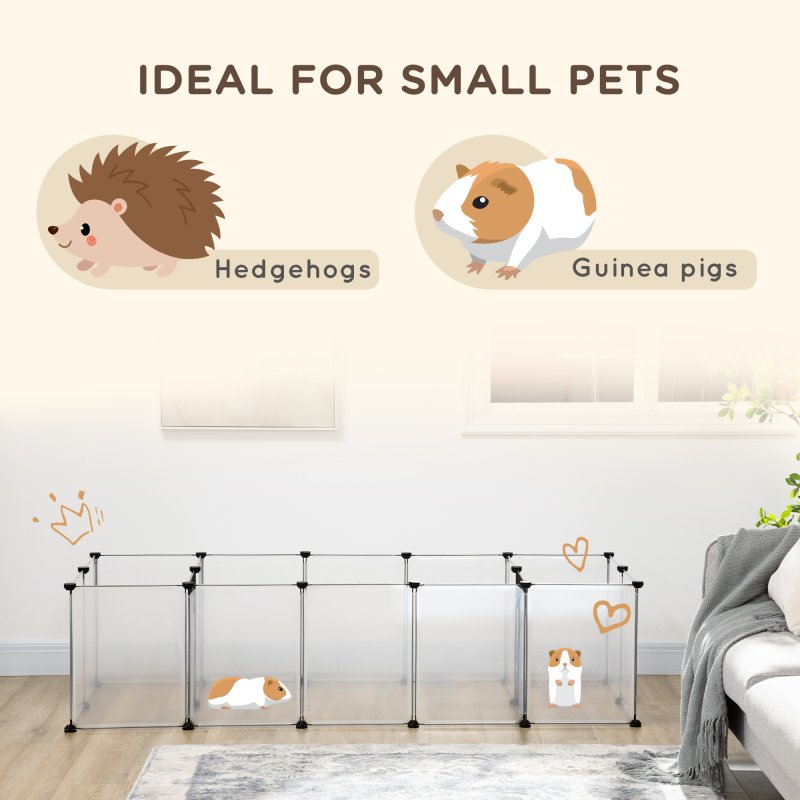 PawHut Pet Playpen, DIY Small Animal Cage, 18 Panels Portable Metal Fence, for Guinea Pigs, Hedgehogs, 175 x 70 x 45cm - White