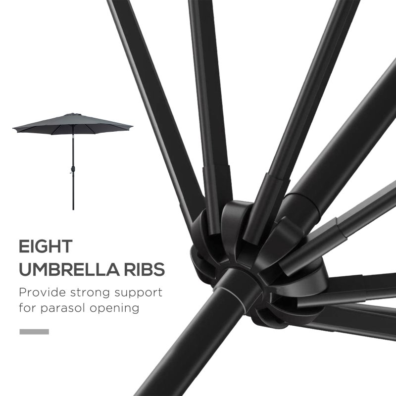 Outsunny 3(m) Garden Parasol Umbrellas, Outdoor Sun Shade with 8 Ribs, Tilt and Crank Handle for Balcony, Bench, Garden, Dark Grey