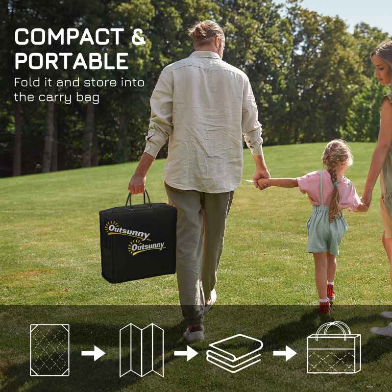 Outsunny Reversible Outdoor Rug with Carry Bag, Waterproof Plastic Straw Mat for Garden, Deck, RV, Picnic, Beach, Camping, 182 x 274cm, Dark Blue and White