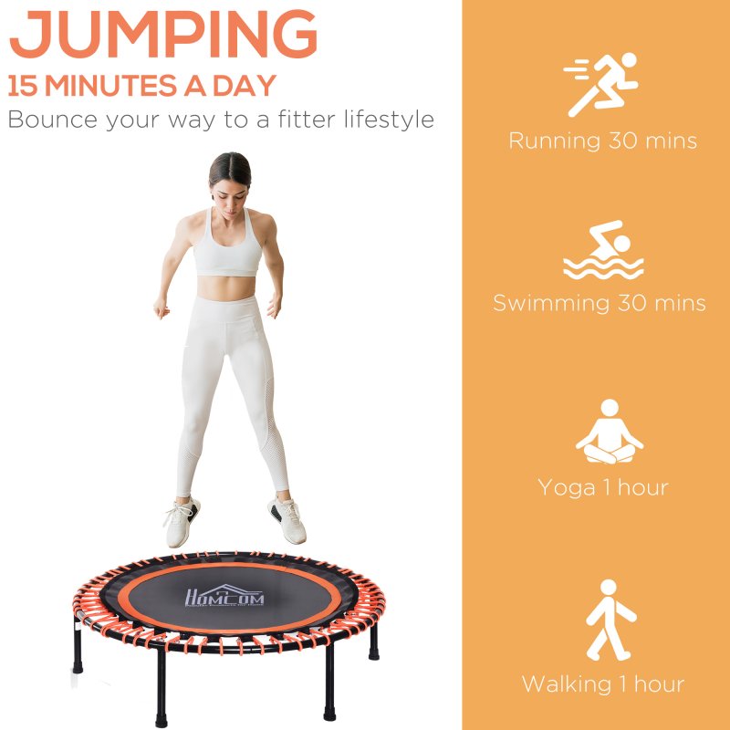 HOMCOM 40" Mini Round Fitness Trampoline Aerobic Bouncer Rebounder Indoor Outdoor Fitness Jumper Orange